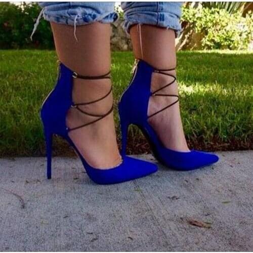 2017 new Fashion Leopard suede cross straps ladies pumps Shallow mouth high heel pointed toe banquet shoes