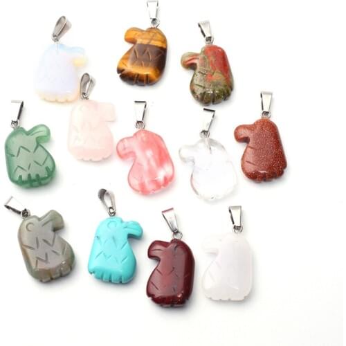 Wholesale 24pcs/lot Chrysoprase Topazs Natural Stone Carved Parrots Charms Pelicans Pendants for Necklace Making Free Shipping