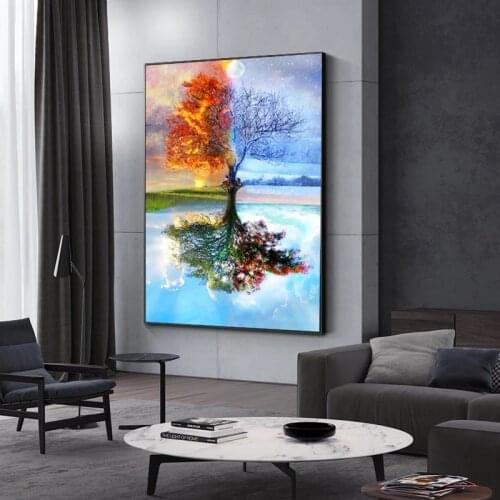 Landscape Art Tree of Life Oil Canvas Painting Wall Art Posters Prints Wall Pictures for Living Room Home Wall Cuadros Decor
