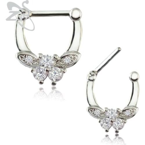 ZS Body Piercing Nose Jewelry Clip In Septum Rings Nice Septum Jewelry Body Septum 3 Round Zircon Butterfly Nose Piercing