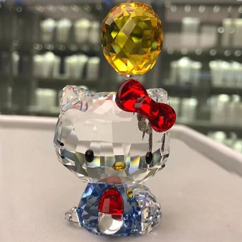Fine Quality Austria Crystal Cartoon Cat Figurines Car Ornament Wedding Gift Lady Favorite Craft Yellow Ballon Lovely Decoration