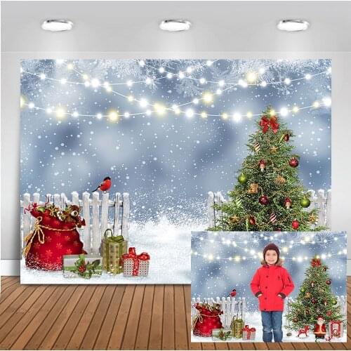Christmas Backdrop Winter Shining String Lights Christmas Tree Background Santa Claus Gifts Toy Snowflake Photography Photocall