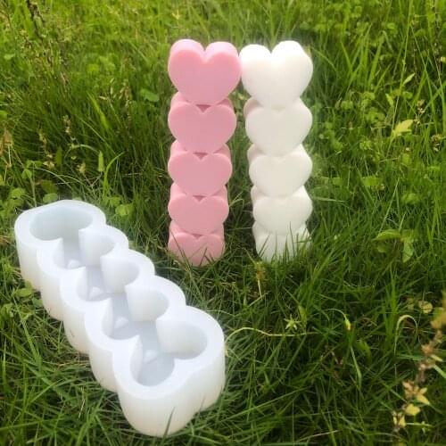 5 Even Hearts Silicone Candle Mold Fondant Candle Ornaments Soap Mold For Pastry Cupcake Decorating Kitchen Accessories Tool