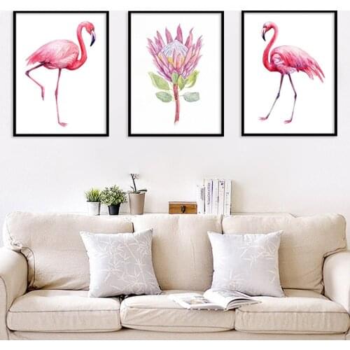Nordic Canvas Painting Flamingo Animal Wall Art Poster Flower Print Modern Oil Painting Living Room Bedroom Home Decor Poster