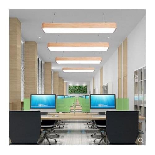 Wood grain office chandelier office ceiling lamp modern minimalist restaurant classroom shop rectangular office long led strip l