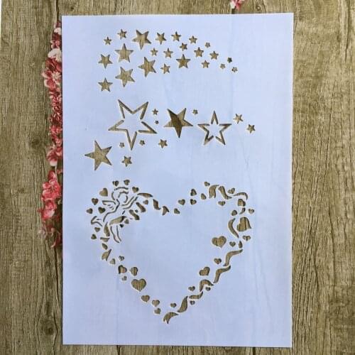 A4 29 * 21cm Heart Pentagram DIY Stencils Wall Painting Scrapbook Coloring Embossing Album Decorative Paper Card Template