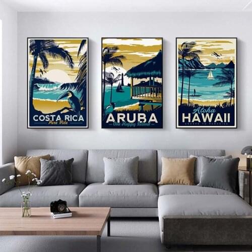 Vintage Travel Posters Modern Beach Canvas Paintings On the Wall Art Landscape Art Modular Pictures For Living Room Cuadros