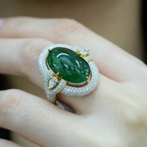 Vintage Retro European Beauty Gold Plating Green Crystal Micro-encrusted Zircon Rings for Women Girls Party Gifts
