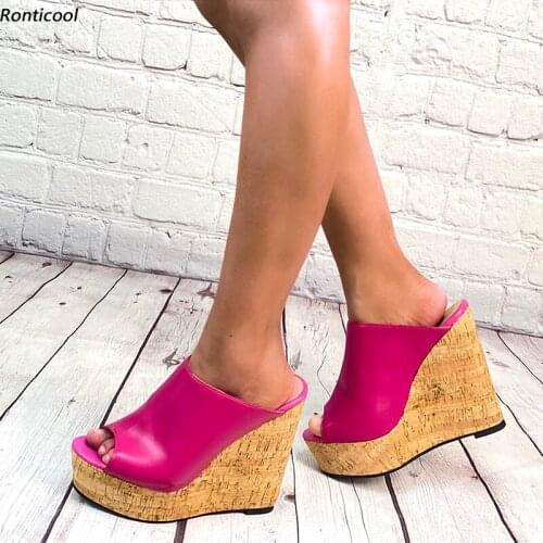 Ronticool New Handmade Women Slingback Sandals Beautiful Slipper Wedges Heel Open Toe Gorgeous 11 Colors Casual Shoes Size 35-52