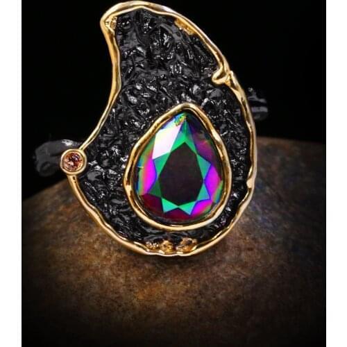 Ethnic Style Exaggerated Irregular Exotic Style Ladies Ring Inlaid Colorful Crystal 925 Silver Ladies Jewelry Ring Birthday Gift