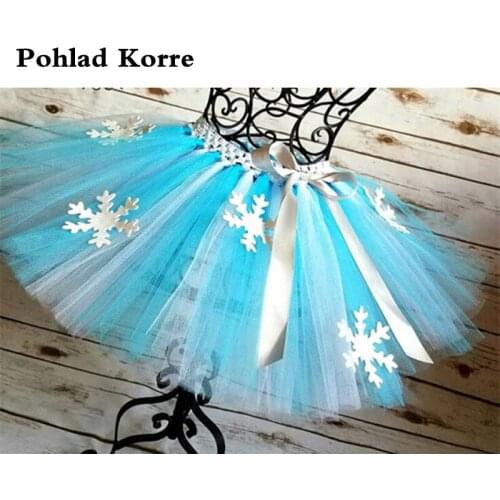 Winter Snowflake Bow Blue Girls Tutu Skirt Ball Gown Baby Girls Tulle Skirts Princess Birthday Party Halloween Costume For Kids