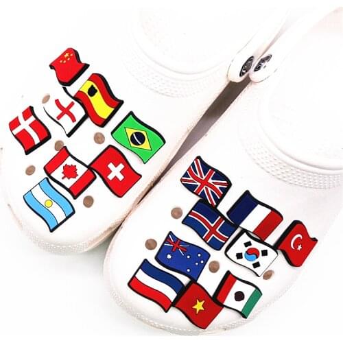 10Pcs Shoe Charms Accessories Russia Korea Brazil etc National Flags Shoe Decoration For Croc Jibz Kids Xmas Party Gifts