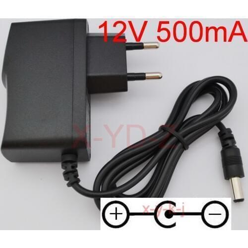 100PCS 12V 500mA AC/DC 12V 0.5A Switching Power Supply adapter Reverse Polarity Negative Inside EU plug 5.5mm x 2.1-2.5mm