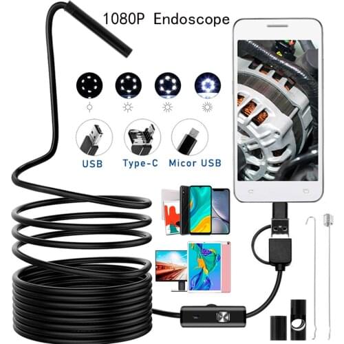 1080P Car Endoscope 8MM Type C Sewer Inspection Flexible Camera 3 IN 1 Endoscopio USB Android HD Pipe Borescope for Smartphone