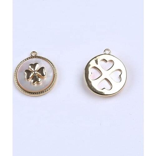 12mm New Round Shape Four Leaf Clover Shell Pendant For Necklaces Wholesale Jewelry