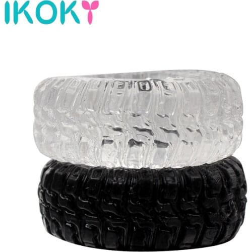 IKOKY 2Pcs/Set Tire Type Silicone Delay Ejaculation Cock Rings Black/Transparent Sex toys for Men Penis Rings Sex Cockring