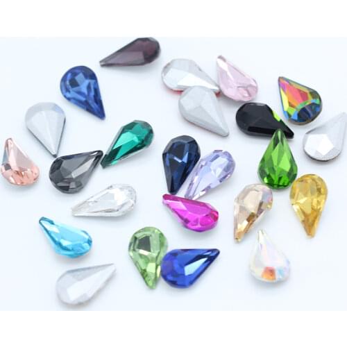 20p 8x13mm Teardrop color pointed foiled back glass fancy stone crystal Diamante Rhinestones Droplet jewels Nail Art Decoration