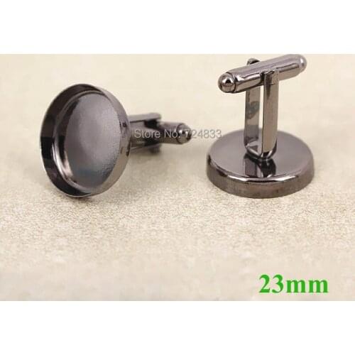 23mm Blank Mens Cufflinks Settings Gunmetal Black tone Round Deep Wall Bezel Cup French Cufflinks Cuff Links Findings Wholesale