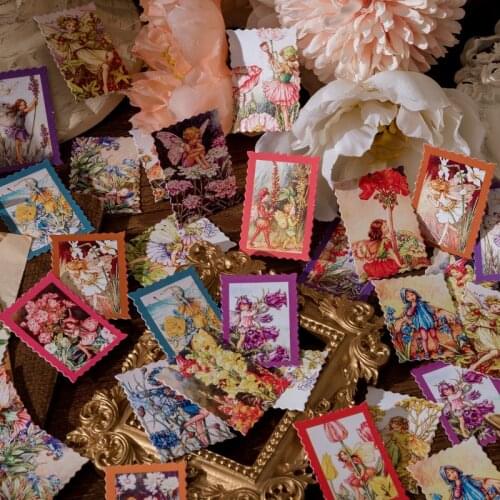 46Pcs/box Cute flower fairy Stamp Decoration Mini Vintage Washi Paper Stickers For Laptop Planners Scrapbook Cups Diary Notebook