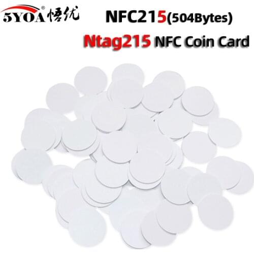 50/30pcs NFC Ntag215 Coin TAG Key 13.56MHz NTAG 215 Card Universal Label RFID Ultralight Tags Labels 25 mm diameter Round Box