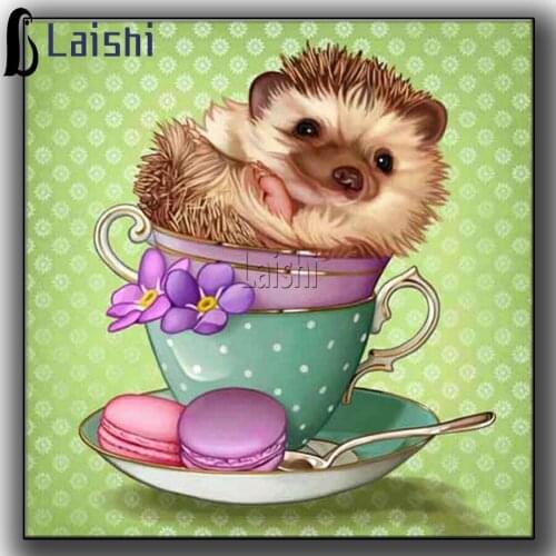 Diamond Embroidery animal Cross Stitch Kits Hedgehog Bright Rhinestones Afternoon tea Diamond Craft Painting Gift Wall Art Decor