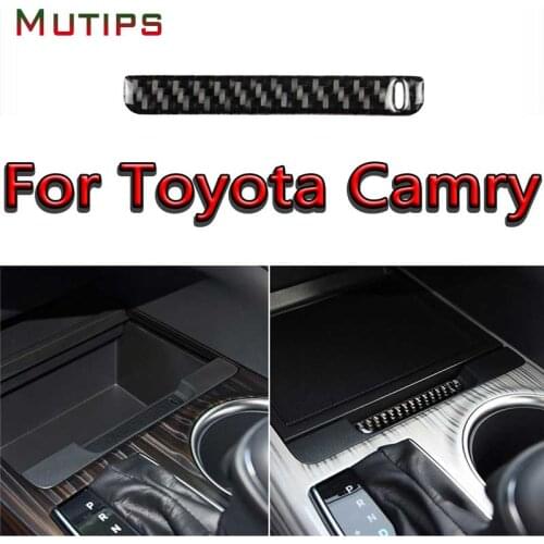 Mutips Car Center Console Storage Box Cover Slot Strip Trim Carbon Fiber Sticker Interior Moulding For Toyota Camry 2018 2019