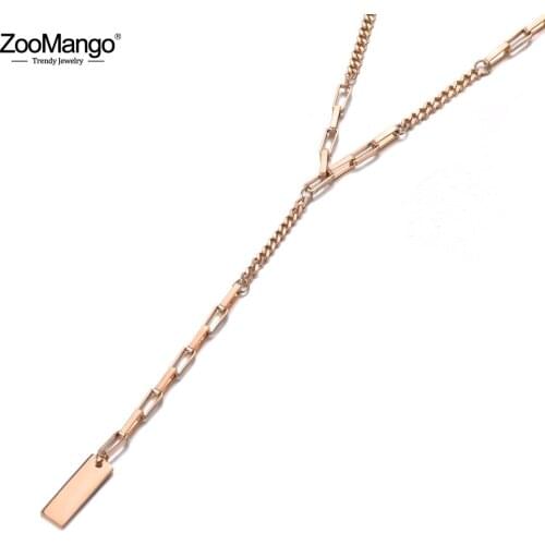 ZooMango Original Design Geometric Charm Pendant Necklaces For Women Titanium Stainless Steel Box Chain Choker Necklace ZN19150