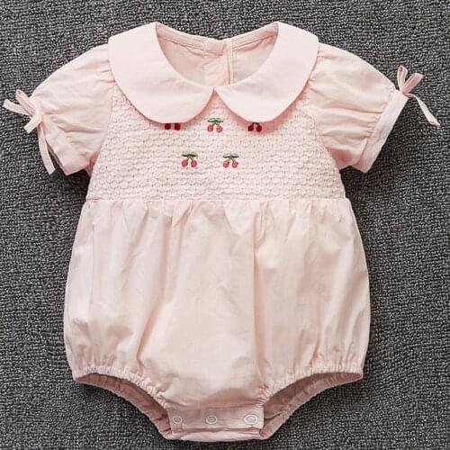 Cute embroidered Newborn Infant Baby Girls Rompers short sleeve kids Summer Jumpsuit Playsuit Baby Clothing