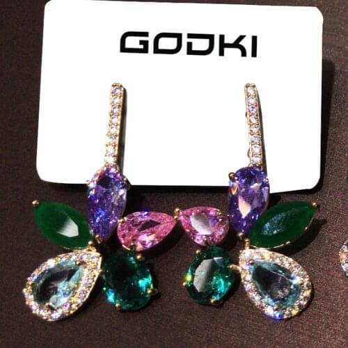 GODKI New Trendy Fashion Drop Earrings For Women Wedding Cubic Zirconia Dubai Bridal Earrings Costume Jewelry 2020 Summer Party