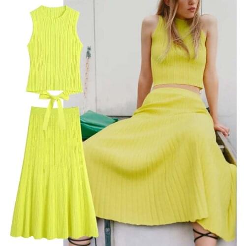 Klkxmyt Za 2021 High Waist Skirt Women Summer Knit Pleated Midi Skirts Woman Fashion Elastic Waist Elegant Ribbed Skirt Vestido