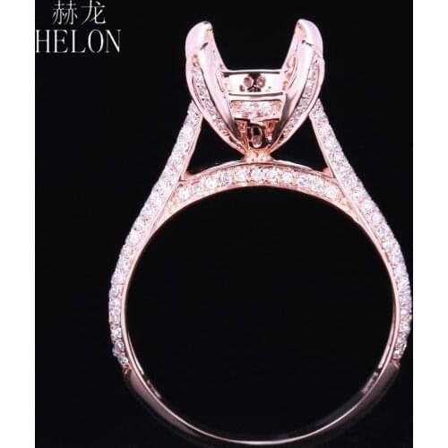HELON 8-9mm Round Solid 14K Rose Gold AU585 0.4ct Real Natural Diamonds Semi Mount Ring Setting Women Wedding Fine Jewelry Ring