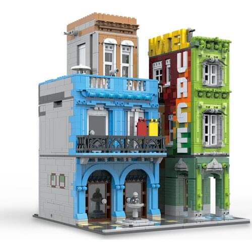 Follow Store =$2 Coupon City Hotel Street View Architecture MOC Model Building Blocks Bricks Toys For Children Gifts 4143 PCS