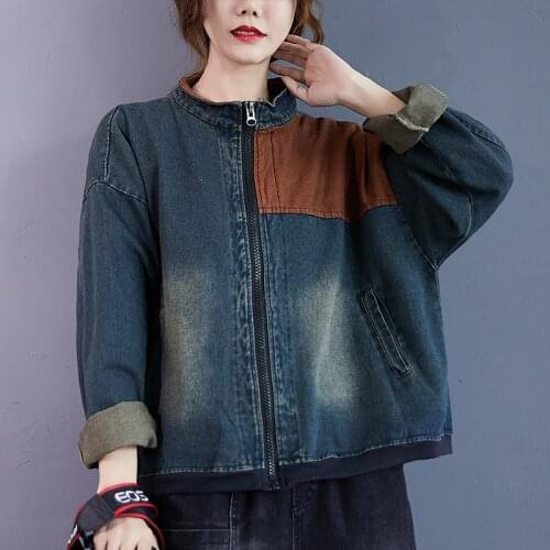Plus Size Denim Jacket Women Spring Autumn Oversize Clothes Vintage Long Sleeve Jeans Basic Coat Short Black Outerwear Female