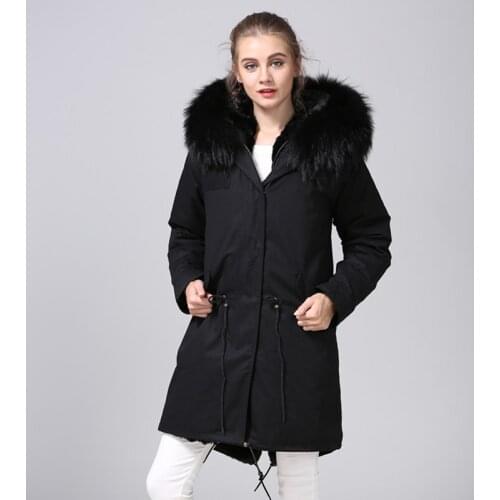 MAOMAOKONG 2018 long jacket coat Parkas Mujer Coat plus size winter natural raccoon parkas black fur lining jacket