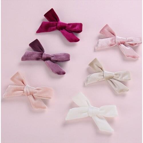 Bowknot Sweet Velvet Hair Pins Ribbon Bow Hairclips Toddler Baby Hair Accessories Elegant Baby Girl Headwear Elastic Hairband