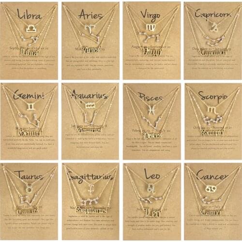 Multilayer necklace Twelve Constellations 12 Zodiac signs Necklace Crystal constellation pendant Choker Collar Chain necklaces