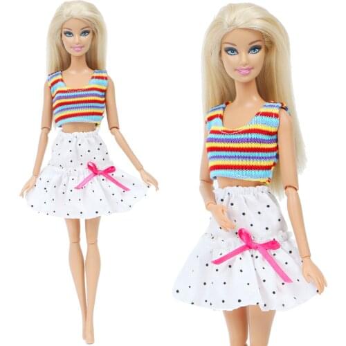 1 Set Fashion Rainbow Vest Tops White Wave Point Skirt Daily Casual Wear Accessories Clothes for Barbie Doll Kids Toy