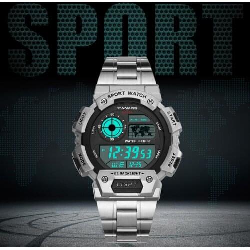 RGTOPONE Men Sports Watch Stainless Steel Military Sport Watches Electronic Watches Clock Waterproof LED Digital Wrist Watch