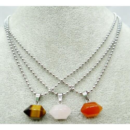 Natural Quartz Stone Opalite amethyst Hexagonal Column Stainless Steel Pendant Necklace for Women Fashion Jewelry