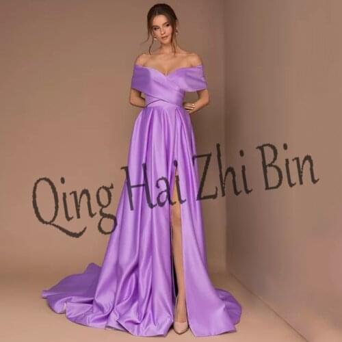 841 New In Fashion Lilac Sweetheart Natural A-line Floor-Length Matte Satin Evening Prom Dresses/Bridal Gowns Plus Free Shipping