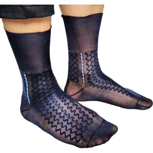 PEAJOA Brand Mens formal dress suits Socks Sexy Silk Male Socks Nylon High quality Thin See through Socks