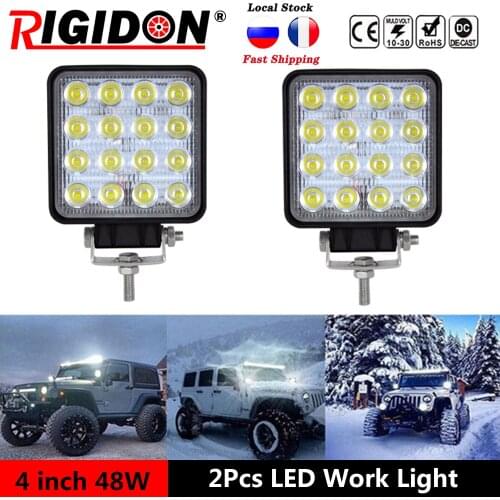 RIGIDON 2pcs 4inch 48W Led Work Light Car Headlight Flood Light for Offroad Boat Truck SUV ATV Boat