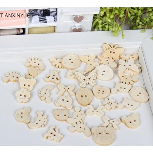 14 kinds Natural wooden Button 2 Holes Cartoon Decoration Buttons DIY Craft Sewing clothes Accessories Scrapbooking