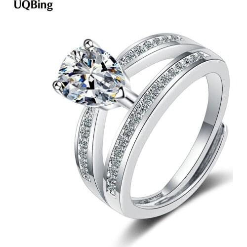 Luxury 925 Sterling Silver Shinning Clear CZ Zircon Heart Shape Wedding Rings For Women Gifts Jewelry