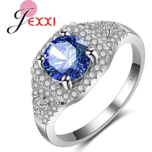 Stamped Silver Rings For Women Wedding Jewelry 4 Prong Setting Square Cubic Zirconia Ring Bijoux Bague Femme