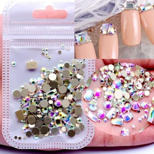 Mix Sizes Nails DIY Accessories AB Glass Trapezoid Flatback Rhinestones Nails Art Decorations Gems Shining Decor