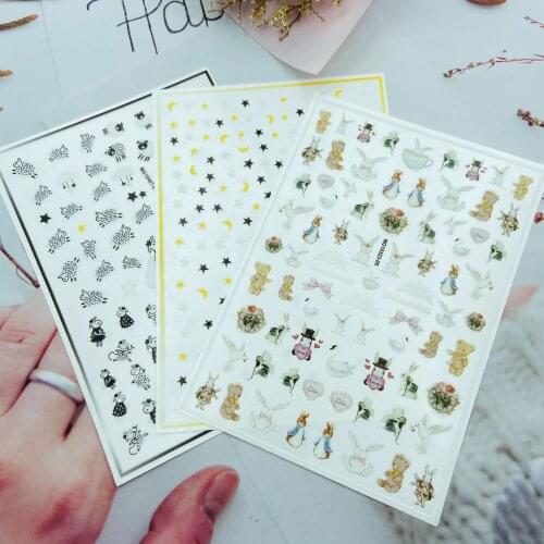 Fashion New Arrive Hot Selling 3D DIY Back Adhesive Nail Stickers Embossment Lamb Stars & Rabbits Fingernail Manicure Women Girl