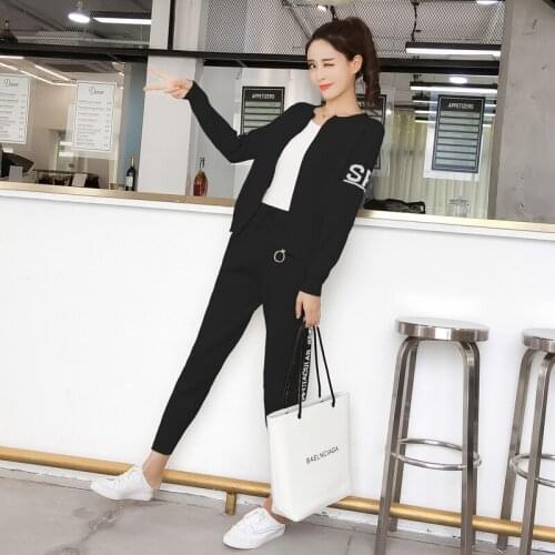 Sweater sports suit womens cardigan thin casual pants two sets of tide two piece set top and pants