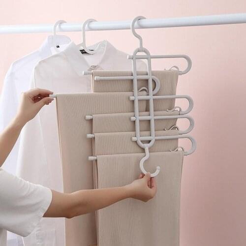 5 In 1 Pant Hanger Clothes Organizer Multi-Function Wardrobe Saving Closet Pants Storage Organizer Plastic Magic Trouser Hanger
