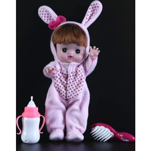 [Funny] Very cute 28cm Reborn Baby Dolls electronic music talking speak doll model Figures bunny suit clothes girl gift